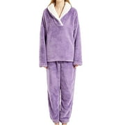 2 Piece Thermal Hoodies Pajamas Set for Women Ultra Soft Plush Velvet Homewear Loungewear Outfits Clearance Purple,L